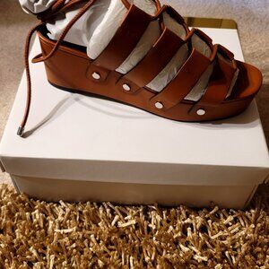 Rebecca Minkoff Iven Brown Strappy Wedge Leather Sandals – Size 9